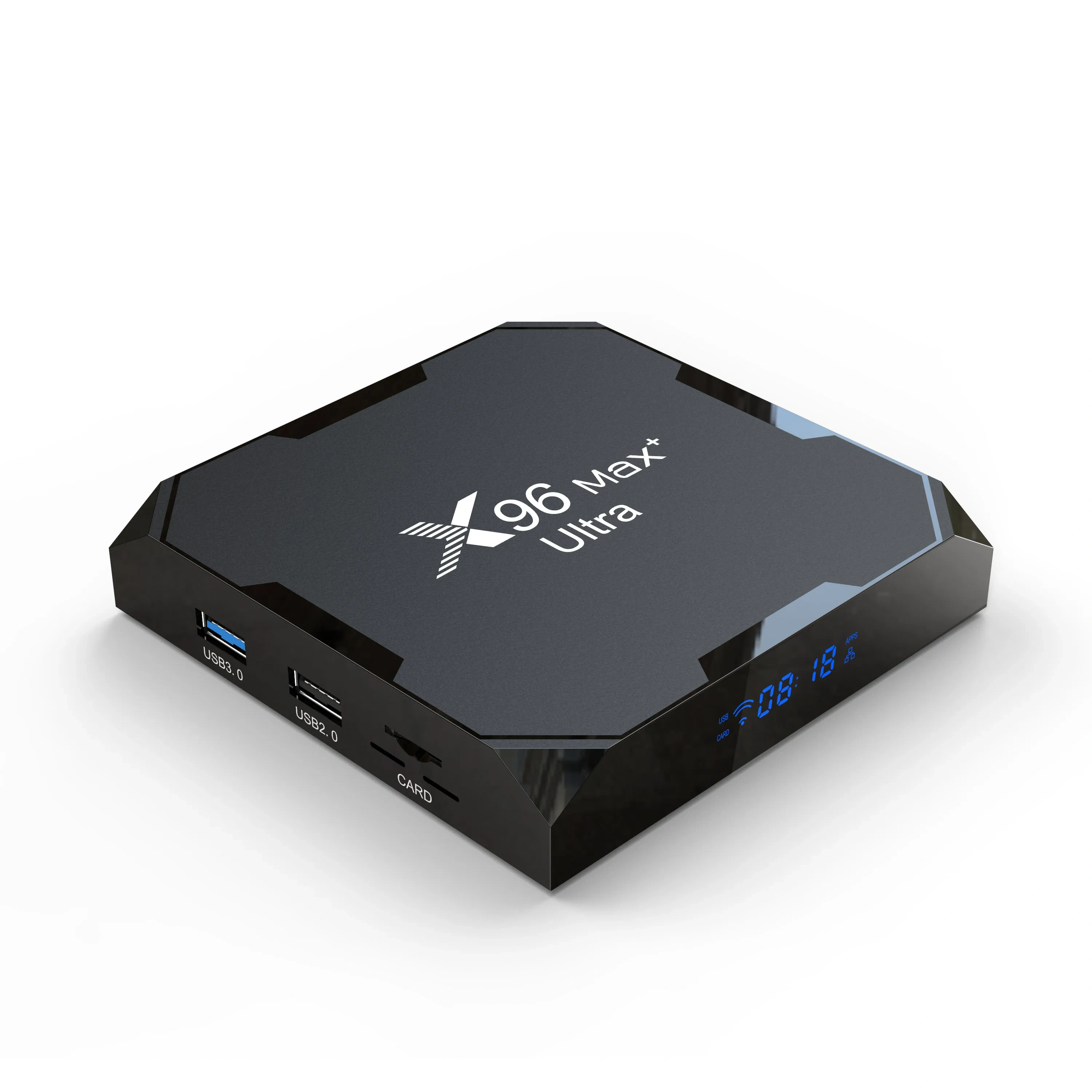 Boîtier TV X96Max Plus Ultra sous Android 11 avec processeur Amlogic S905X4 (4 Go/32 Go ou 4 Go/64 Go), compatible AV1 et 8K, Wi-Fi et Bluetooth. Shenzhen Weihong Technology Co., Ltd.