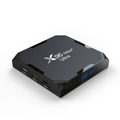 Boîtier TV X96Max Plus Ultra sous Android 11 avec processeur Amlogic S905X4 (4 Go/32 Go ou 4 Go/64 Go), compatible AV1 et 8K, Wi-Fi et Bluetooth. Shenzhen Weihong Technology Co., Ltd.