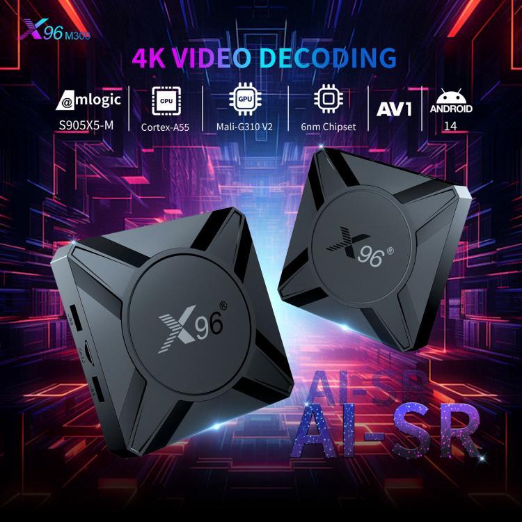 Boîtier TV Android X96M300 compatible 4K HDR10, processeur quadricœur Amlogic S905X5M, 4 Go de RAM et 32 Go de ROM, Shenzhen Weihong Technology Co., Ltd.