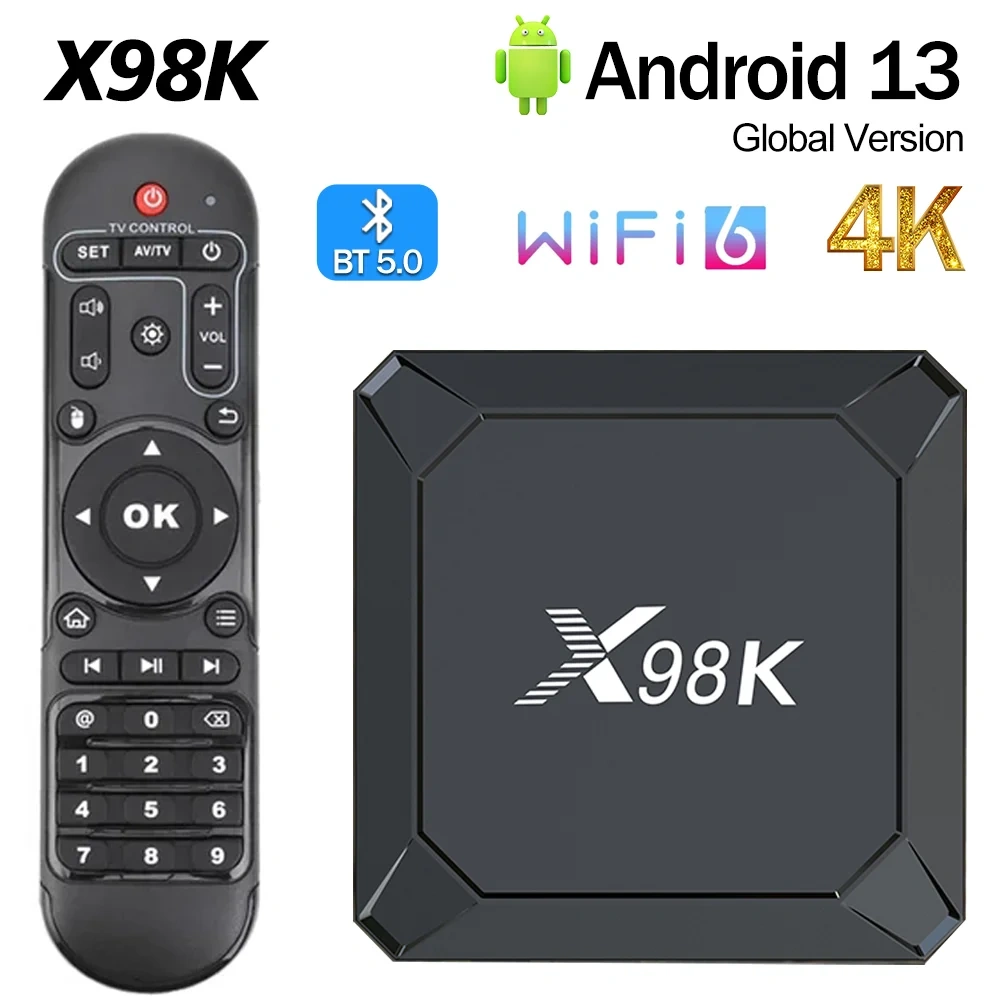 Boîtier TV intelligent X98K Android 13 RK3528, compatible 2G/16G, 2,4G/5G, Wi-Fi double bande, Bluetooth 5.0, 4 Go/32 Go, Wi-Fi 6, lecteur multimédia, Shenzhen Weihong Technology Co., Ltd.