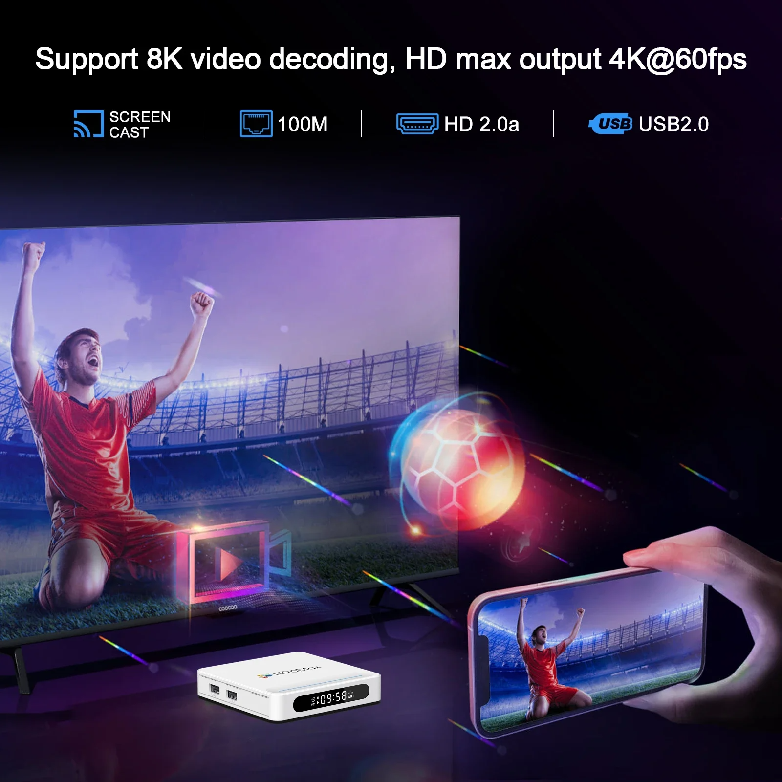 Boîtier TV H96Max H618 Plus 8K Android 14 Quad Core WiFi 2,4/5 GHz, Shenzhen Weihong Technology Co., Ltd.