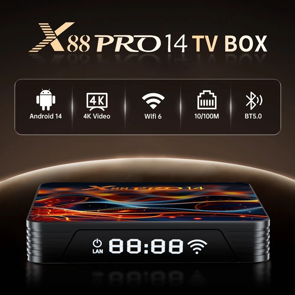 Décodeur X88 Pro 14 RK3518 Quad Core 2 Go de RAM 16 Go de ROM 4K LAN Wi-Fi 6 100 Mbit/s Bluetooth 5.0, Shenzhen Weihong Technology Co., Ltd.
