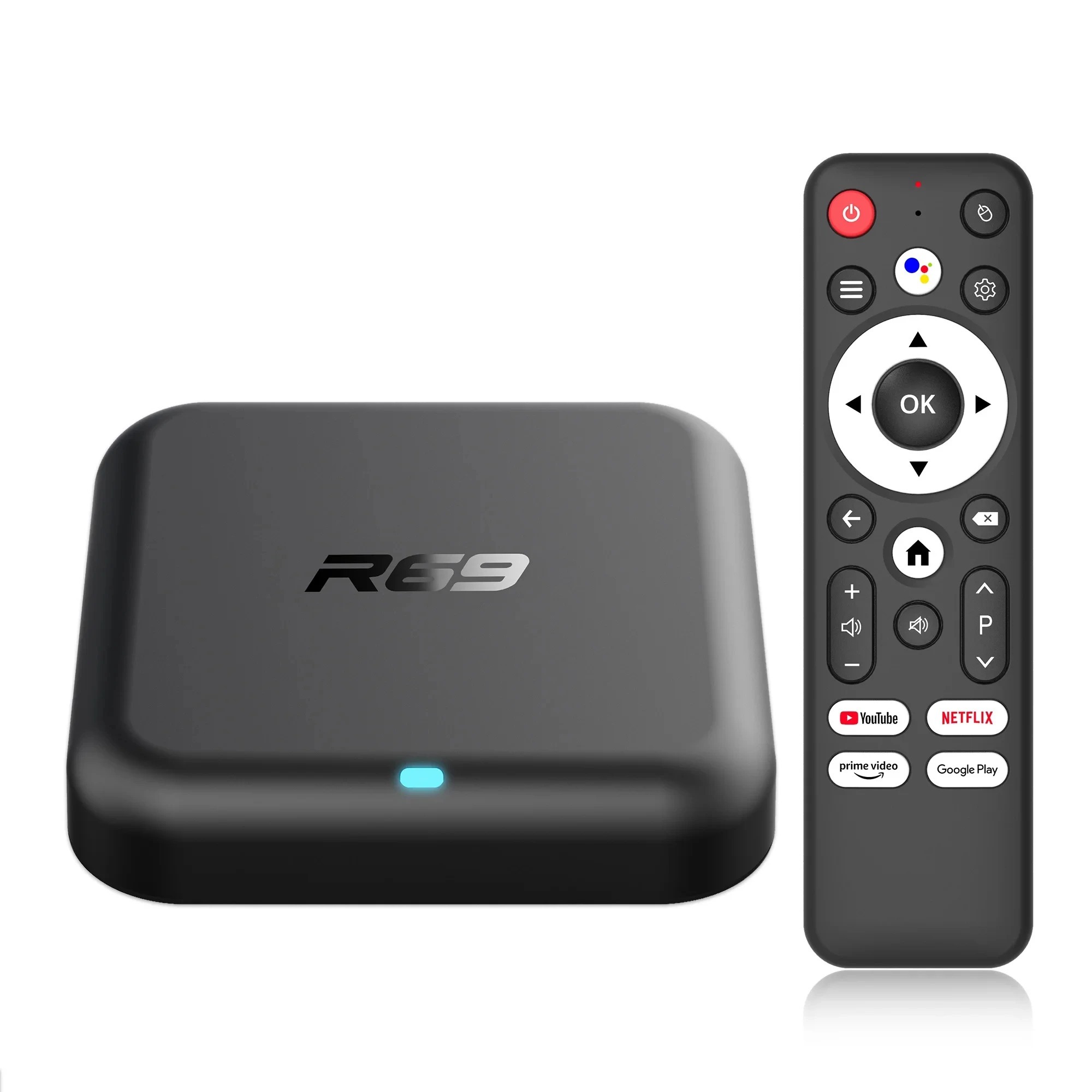 Boîtier TV intelligent R69 Android 14 ATV, lecteur multimédia 4K Ultra HD HDR avec Wi-Fi 6, Bluetooth 5.0 et télécommande vocale, Shenzhen Weihong Technology Co., Ltd.