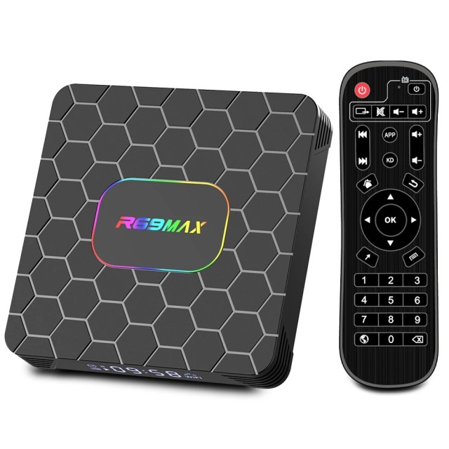 Reproductor multimedia para cine en casa R69 Max Android 14, Rockchip 3528 HDR10+ 8K, Shenzhen Weihong Technology Co., Ltd., Reproductor multimedia para TV R69 Max Android 14
