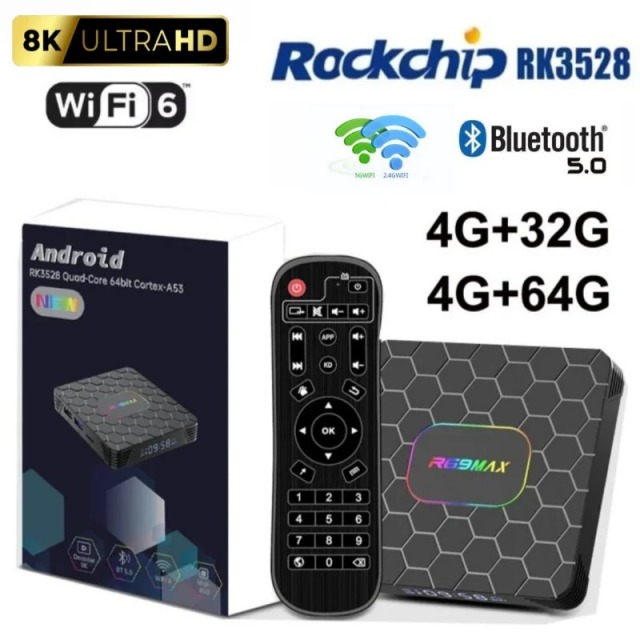 Reproductor multimedia para cine en casa R69 Max Android 14, Rockchip 3528 HDR10+ 8K, Shenzhen Weihong Technology Co., Ltd., Reproductor multimedia para TV R69 Max Android 14