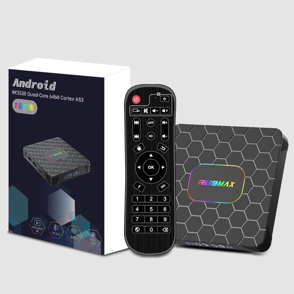 Reproductor multimedia para cine en casa R69 Max Android 14, Rockchip 3528 HDR10+ 8K, Shenzhen Weihong Technology Co., Ltd., Reproductor multimedia para TV R69 Max Android 14