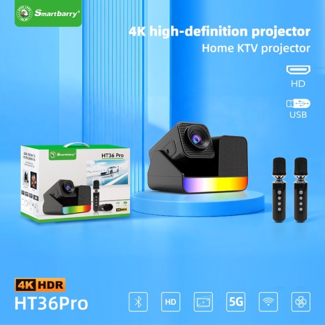 Projecteur portable haute définition HT36PRO avec double microphone pour chambre à coucher, Shenzhen Weihong Technology Co., Ltd., Projecteur portable haute définition HT36PRO pour chambre à coucher, avec double microphone, pour karaoké à domicile, Shenzhen Weihong Technology Co., Ltd.