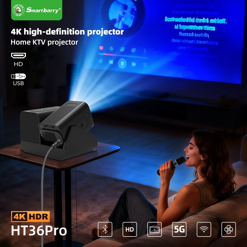 Projecteur portable haute définition HT36PRO avec double microphone pour chambre à coucher, Shenzhen Weihong Technology Co., Ltd., Projecteur portable haute définition HT36PRO pour chambre à coucher, avec double microphone, pour karaoké à domicile, Shenzhen Weihong Technology Co., Ltd.