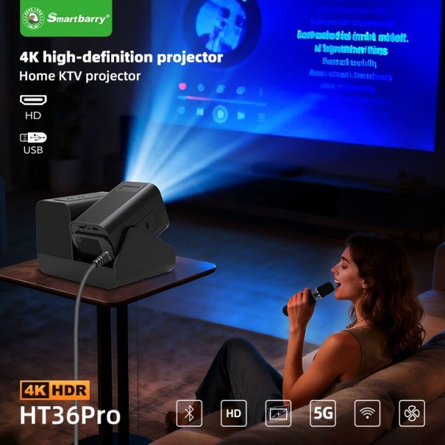 Projecteur portable haute définition HT36PRO avec double microphone pour chambre à coucher, Shenzhen Weihong Technology Co., Ltd., Projecteur portable haute définition HT36PRO pour chambre à coucher, avec double microphone, pour karaoké à domicile, Shenzhen Weihong Technology Co., Ltd.