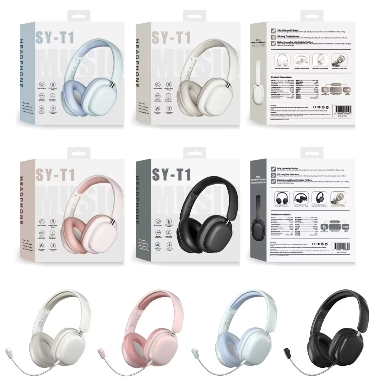 Écouteurs sans fil pliables stéréo HiFi SY-T1 avec microphones, casque de jeu, Shenzhen Weihong Technology Co., Ltd., Écouteurs de jeu pliables stéréo HiFi SY-T1