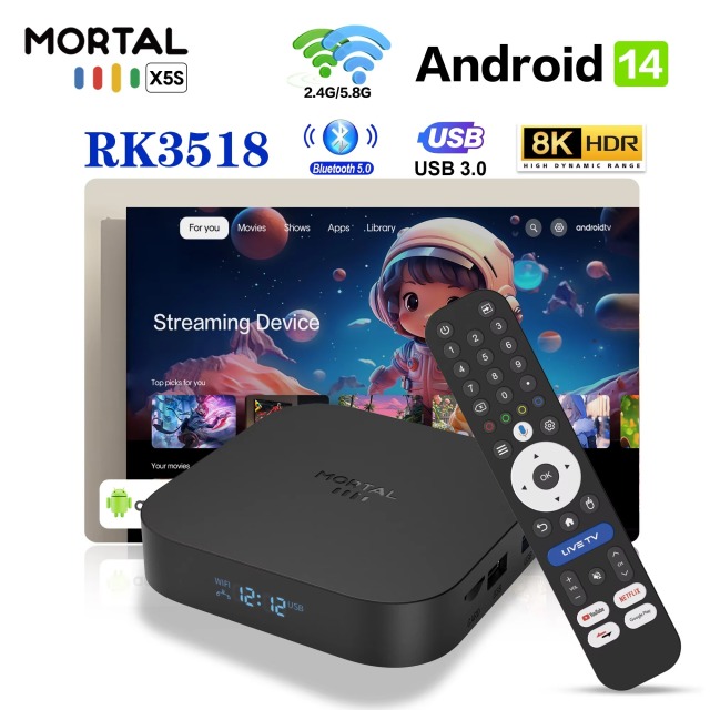 X5S Android 14 Dual UI Interface RK3518 WiFi6 BT 5.4 8K  Smart TV Box,Shenzhen Weihong Technology Co., Ltd.,X5S Android 14  8K  Smart TV Box