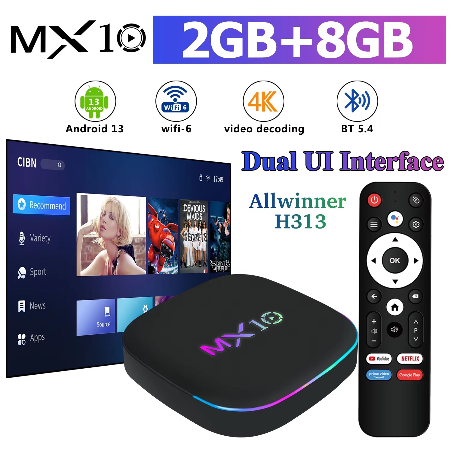MX10 Wireless Streaming  Android 13 Dual Band WiFi 6 Bluetooth 5.4 TV Box,Shenzhen Weihong Technology Co., Ltd.,MX10  Android 13 Dual Band WiFi 6 Bluetooth 5.4 TV Box