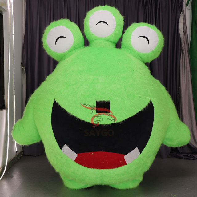 Customized 3 Eyes 2m Giant Inflatable Mascot Costume Monster Walking Style Unisex Adult for Party Parade Halloween