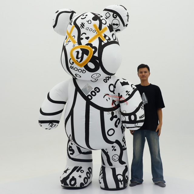 Inflatable White Violent Bear Mascot Costumes for Adults Advertising Custom Giant Cartoon Animal Walking Plush Fancy Dresses