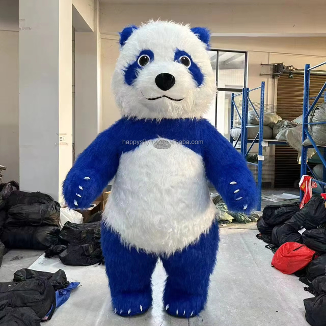 Large Size Blue Furry Panda Mascot Costume for Adults Cosplay Performance Wear 2m 2.6m 3m Panda Inflatable Costume Sale