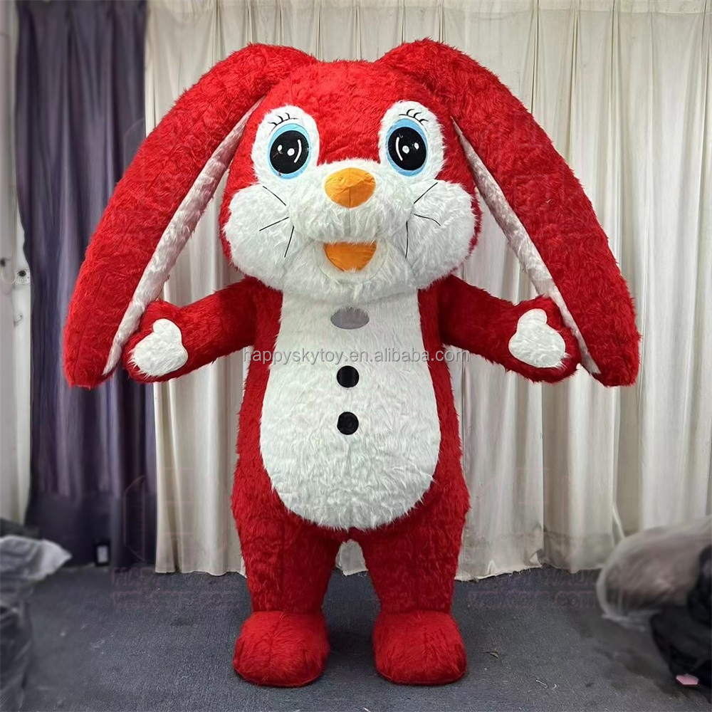Party Commercial Costumes Long Hammer Ears Red Rabbit Bunny Mascot Costume 2m/2.6m Inflatable Mascot Costume