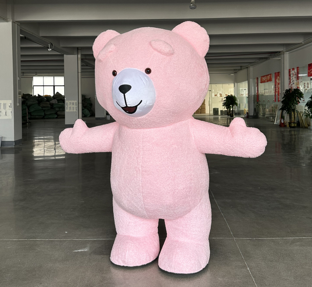 Factory Price Life Size Human Wearing Cartoon Animal Lovely Cosplay Costume Inflatable pink Teddy Bear Mascot Costume for Adult