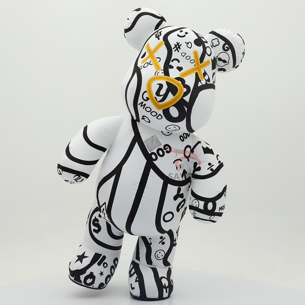 Inflatable White Violent Bear Mascot Costumes for Adults Advertising Custom Giant Cartoon Animal Walking Plush Fancy Dresses