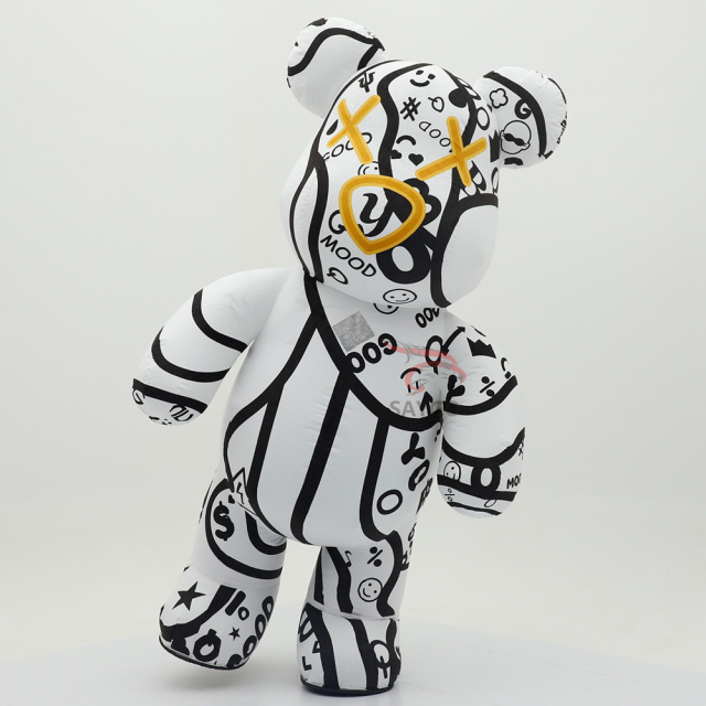 Inflatable White Violent Bear Mascot Costumes for Adults Advertising Custom Giant Cartoon Animal Walking Plush Fancy Dresses