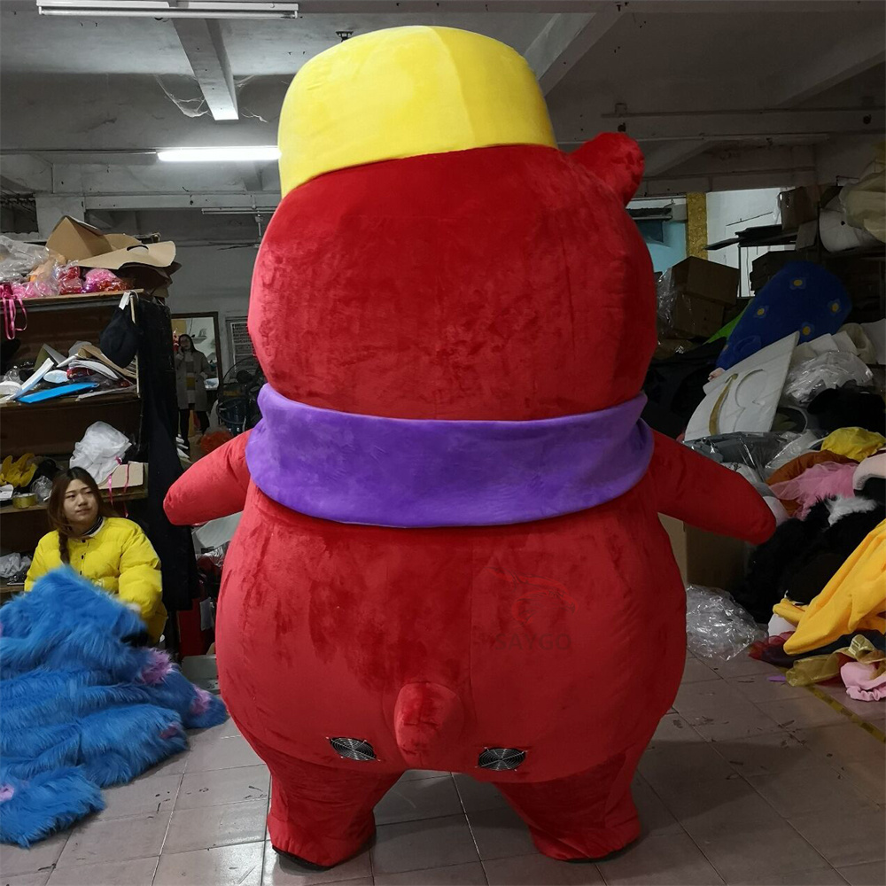 2m  Fat Teddy Bear Mascot Costume Inflatable Red Eye Glasses Wear for Carnival and Party Advertising Performance Novelty