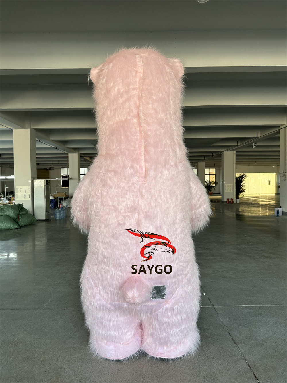 Happy Sky Panda Pink Furry Polar Bear Mascot Costume Hand-Drawn Printing Inflatable Role Play Props Birthday Parties Halloween