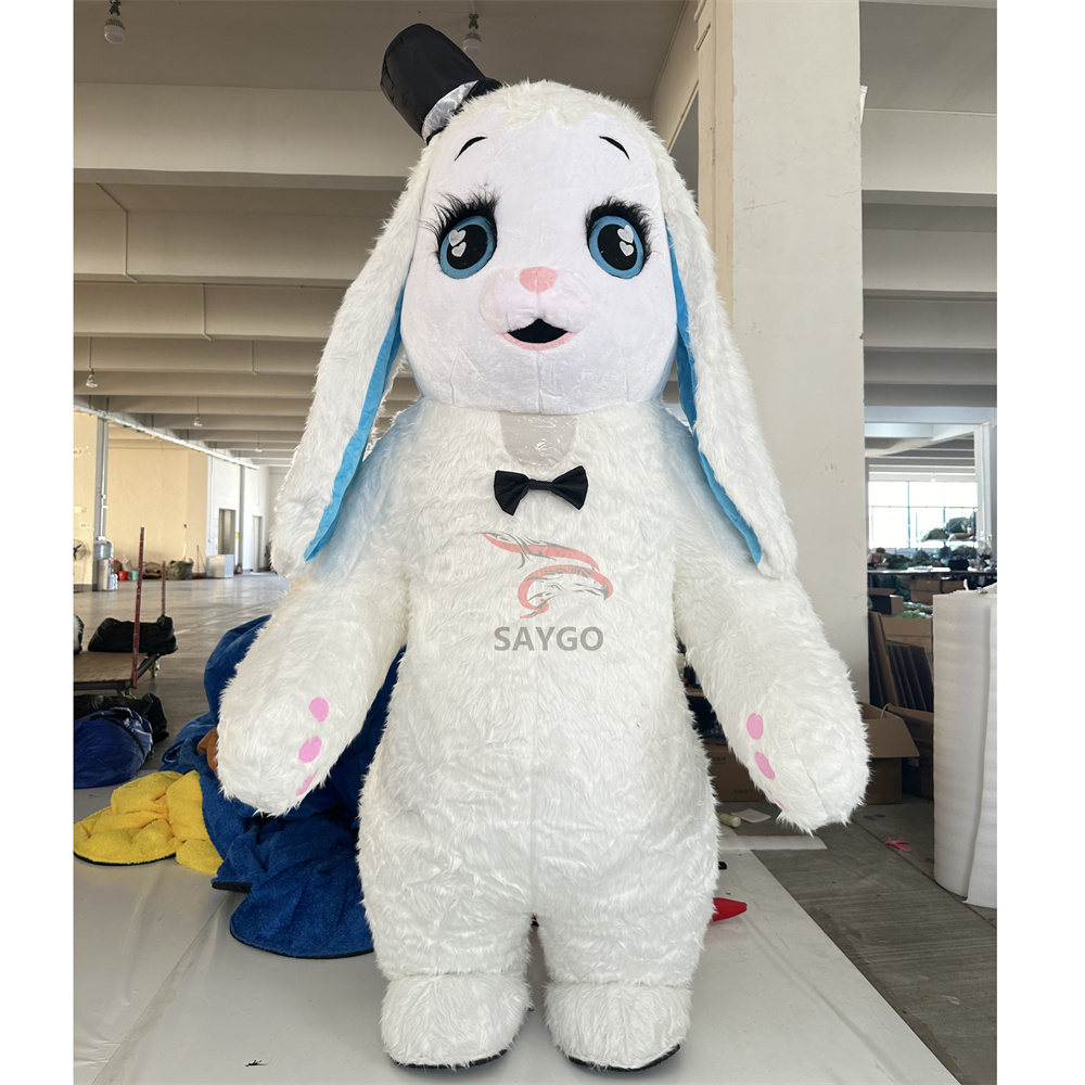 Unisex Outdoor Inflatable Plush Long-Ear Rabbit Costume Oxford Bunny Walking Mascot Cartoon Dress Parade Easter Adults