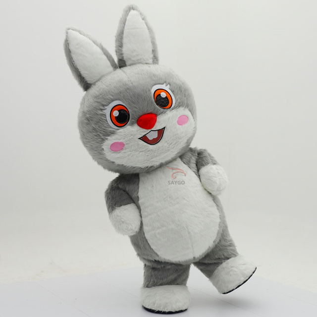 Gray Fur Plush Rabbit Inflatable Mascot Costumes for Birthday Party Entertainment 2.2m Adults Wear Inflatable Bunny Suits Sale