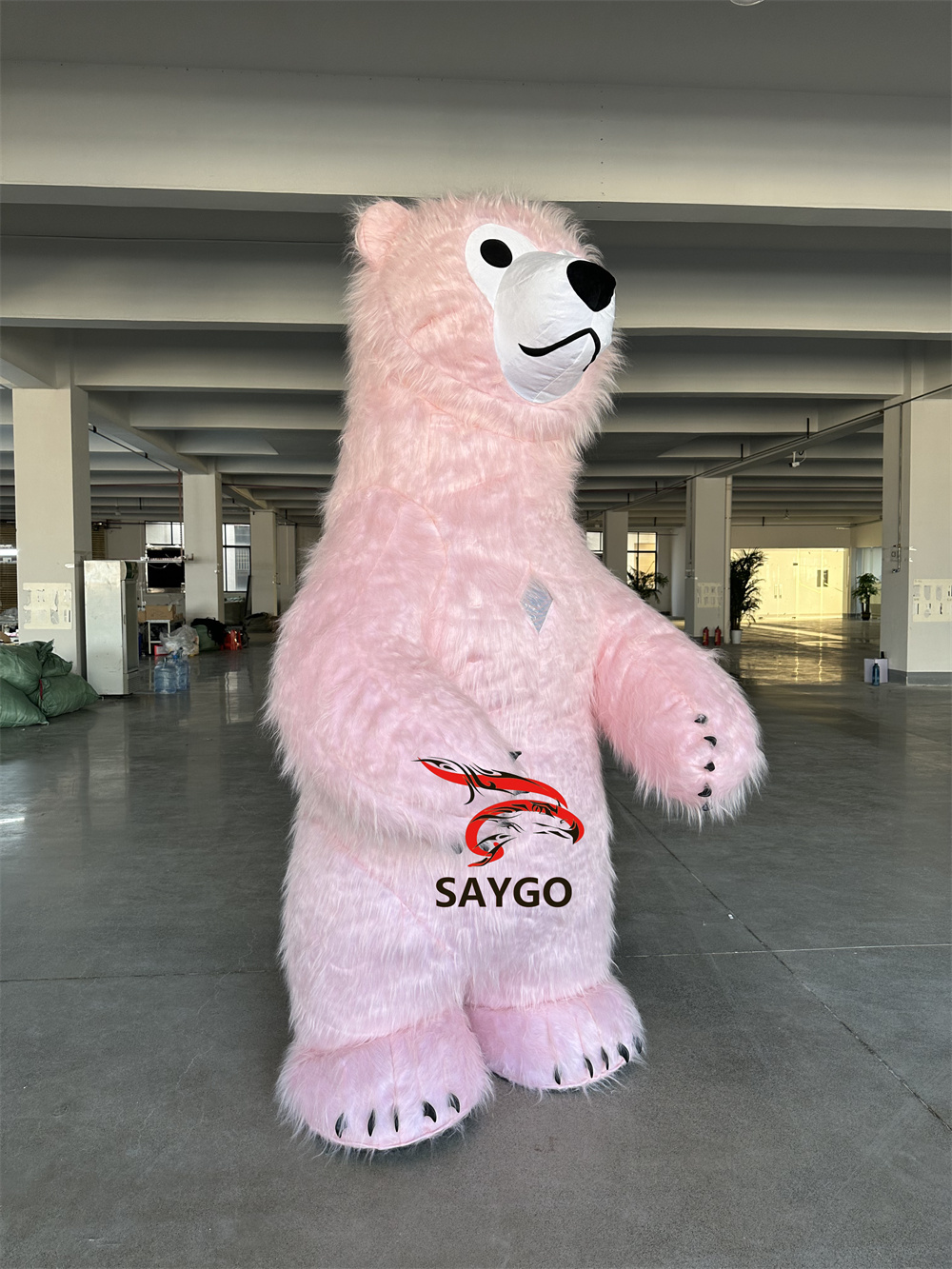 Happy Sky Panda Pink Furry Polar Bear Mascot Costume Hand-Drawn Printing Inflatable Role Play Props Birthday Parties Halloween