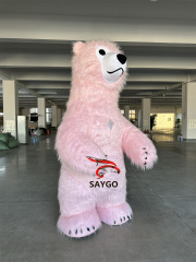 Happy Sky Panda Pink Furry Polar Bear Mascot Costume Hand-Drawn Printing Inflatable Role Play Props Birthday Parties Halloween