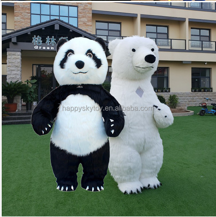 Unisex Adult Halloween Carnival Inflatable Mascot Costume White Polar Bear Pink Black Panda Realistic Red Panda Mascot for Party