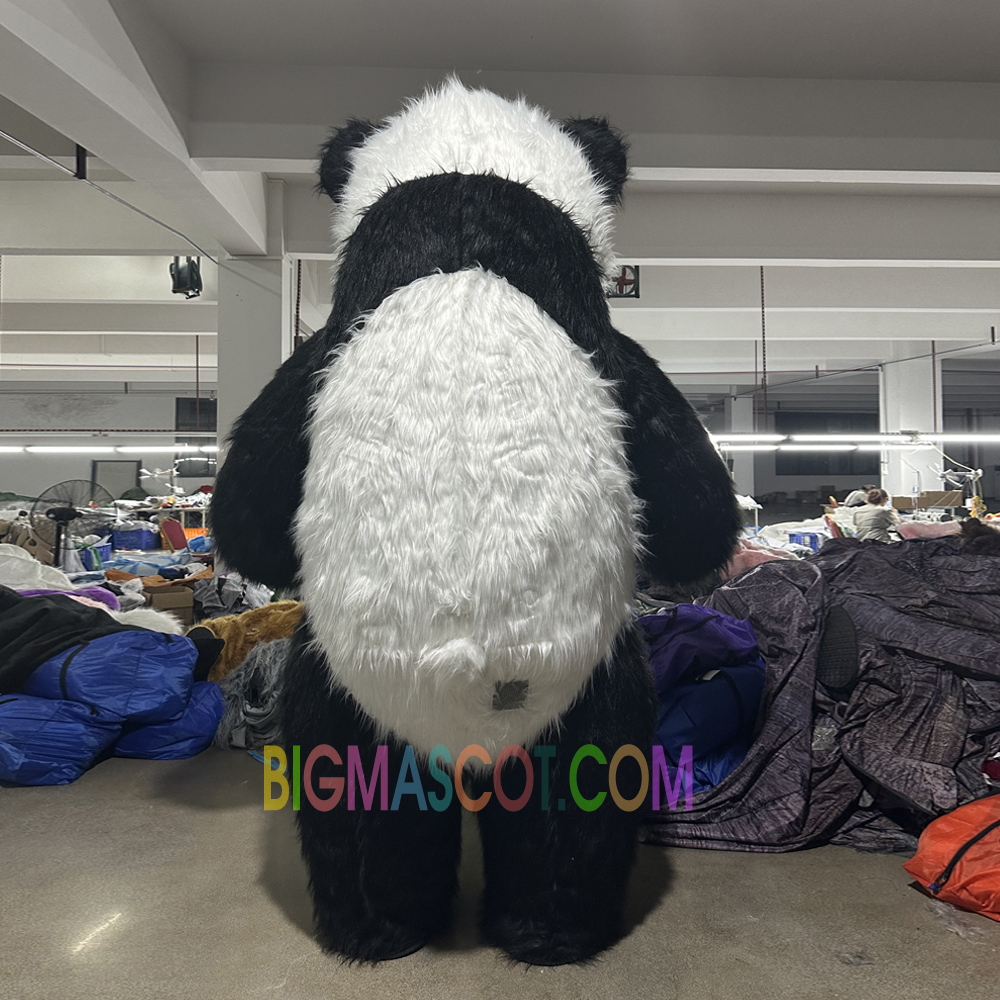 Commercial Unisex Adult Long Fur Inflatable Pink Panda Costume Mascot Realistic Printed Carnival Festival Holiday Promotion