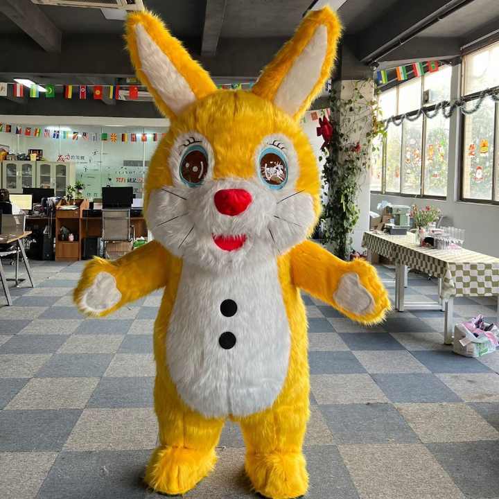 Inflatable Adult White and Yellow Easter Bunny Rabbit Mascot Costume for Carnival and Halloween