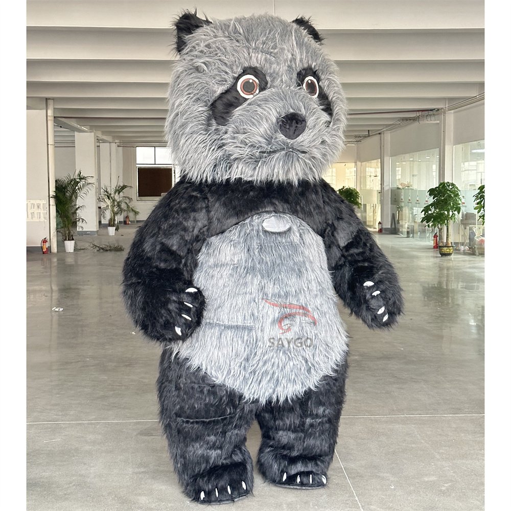 Unisex Giant Events Decoration Interactive Cartoon Gray Panda Full Body Customized Inflatable Mascot Costume for Adult