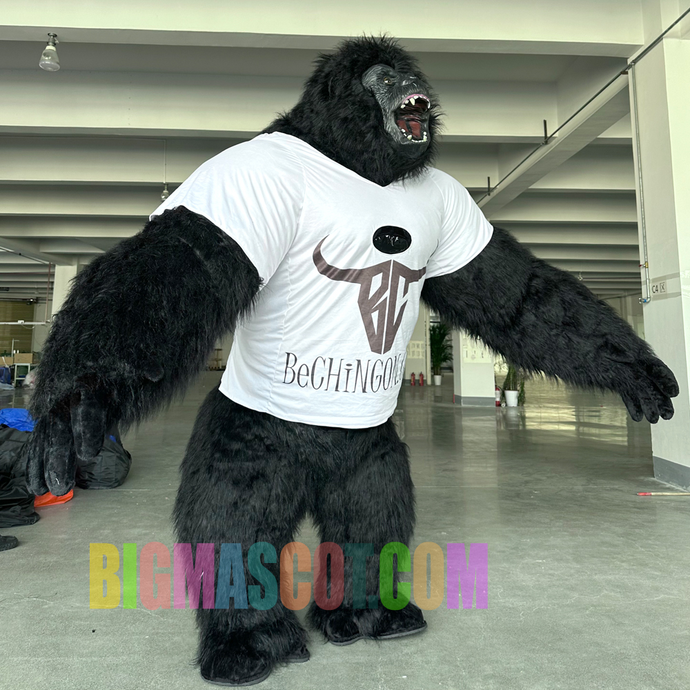 2.6m High Black Moving Man Inflatable with Gorilla T-Shirt Park Performance for Adults Featuring Black Logo Printing,Big Mascot,2.6m High Black Moving Man Inflatable with Gorilla T-Shirt Park Performance for Adults Featuring Black Logo Printing