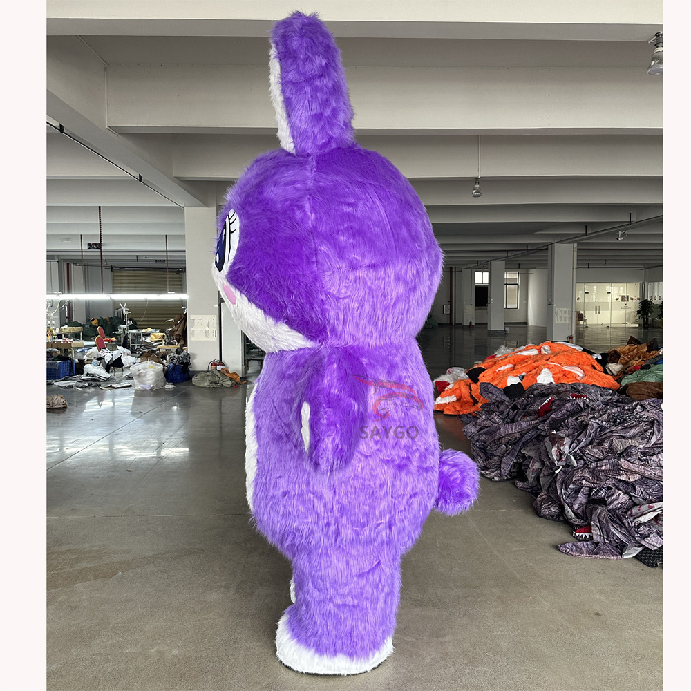 High Quality Adorable Inflatable Long Fur Purple Bunny Rabbit Mascot Costume for Easter Animal Costume Cosplay Performances