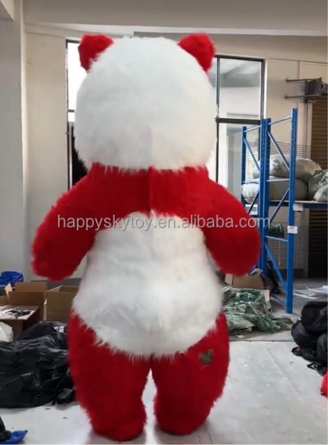Red Furry Inflatable Panda Mascot Costume 2m/2.6m/3m for Outdoor Walking Advertising