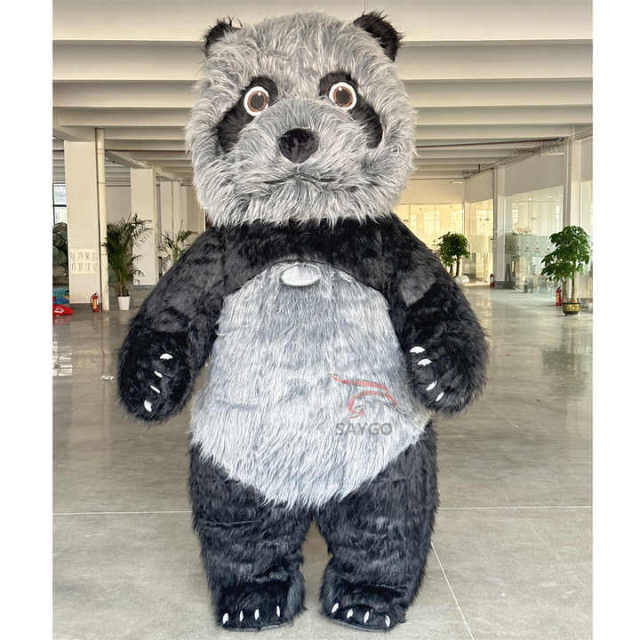 Unisex Giant Events Decoration Interactive Cartoon Gray Panda Full Body Customized Inflatable Mascot Costume for Adult