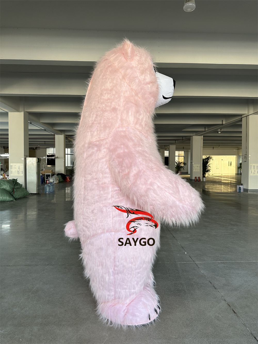 Happy Sky Panda Pink Furry Polar Bear Mascot Costume Hand-Drawn Printing Inflatable Role Play Props Birthday Parties Halloween