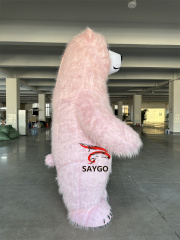 Happy Sky Panda Pink Furry Polar Bear Mascot Costume Hand-Drawn Printing Inflatable Role Play Props Birthday Parties Halloween