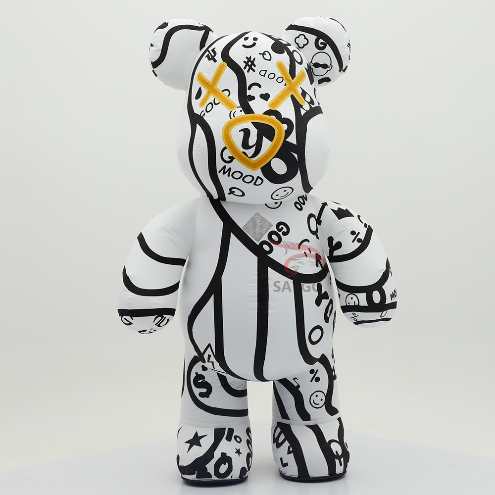 Inflatable White Violent Bear Mascot Costumes for Adults Advertising Custom Giant Cartoon Animal Walking Plush Fancy Dresses