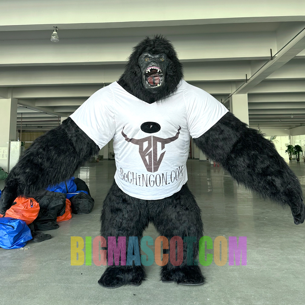 2.6m High Black Moving Man Inflatable with Gorilla T-Shirt Park Performance for Adults Featuring Black Logo Printing,Big Mascot,2.6m High Black Moving Man Inflatable with Gorilla T-Shirt Park Performance for Adults Featuring Black Logo Printing