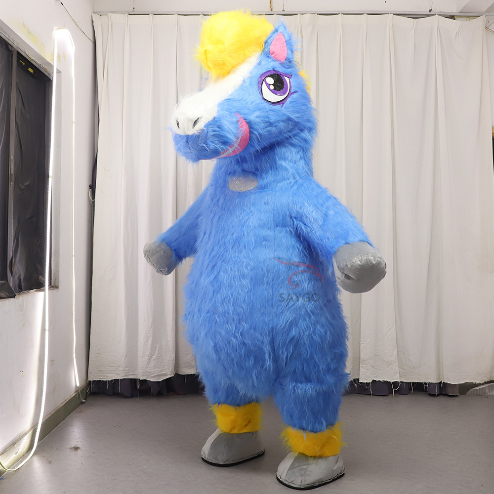 Cute Blue Horse Inflatable Mascot Costume for Adults Cosplay Performance Wear 2m 2.6m Horse Inflatable Clothing