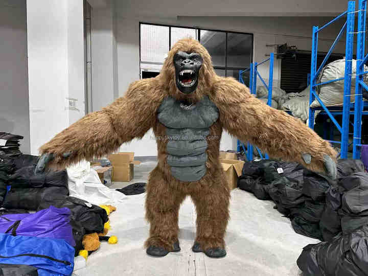 Wholesale Halloween Inflatable Brown Gorilla Mascot Costume King Kong Characters Fancy Dress for Adult Birthday Party Events