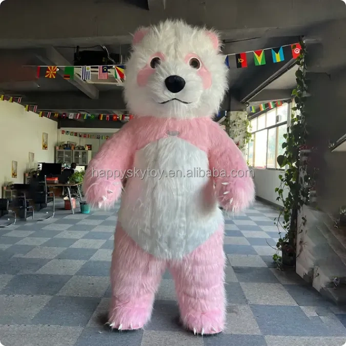 Unisex Adult Halloween Carnival Inflatable Mascot Costume White Polar Bear Pink Black Panda Realistic Red Panda Mascot for Party
