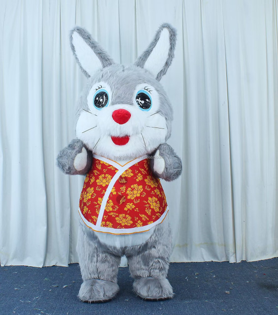 High Quality Inflatable Rabbit Battery Mascot Costume China Adults Bunny Cartoon Character Role-playing Party
