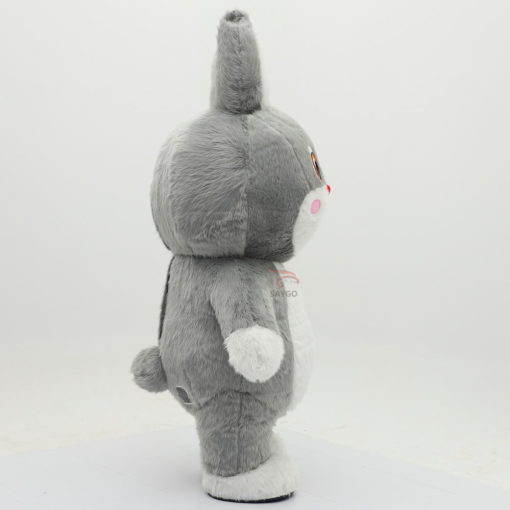 Gray Fur Plush Rabbit Inflatable Mascot Costumes for Birthday Party Entertainment 2.2m Adults Wear Inflatable Bunny Suits Sale