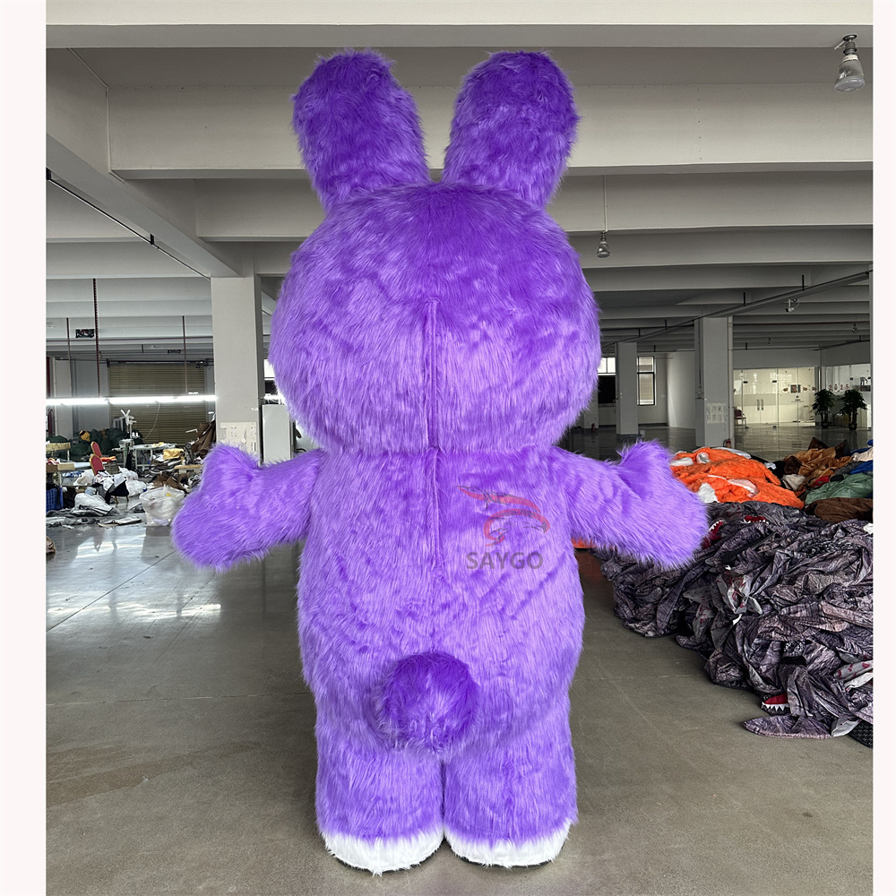 High Quality Adorable Inflatable Long Fur Purple Bunny Rabbit Mascot Costume for Easter Animal Costume Cosplay Performances