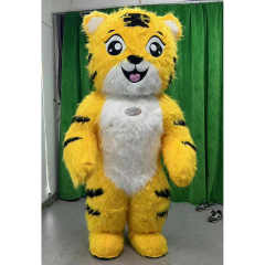 Inflatable Life Size Yellow Tiger Mascot Costume Rental-Realistic Long Fur Design for Adults Unisex Easter/Halloween