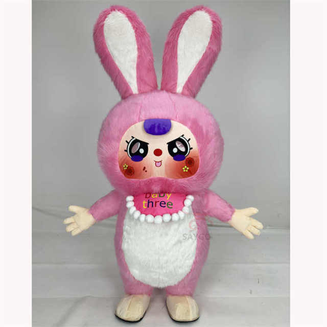 Hopping Pretty pink Bunny Mascot Costume Clothing Suits for Women and Girl 2m Inflatable Bunny Rabbit Costume Mascots Rental