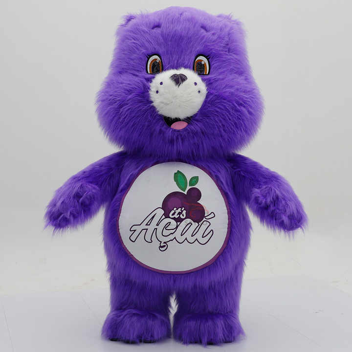 Amusement Dance Clothes Adults Cosplay Wear Long Hair Bear Inflatable Mascot Costume for Events Rental 2.2m purple Fur Bear Suit